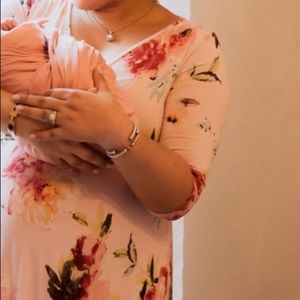 PinkBlush Pink Floral Sash Tie Maternity Maxi